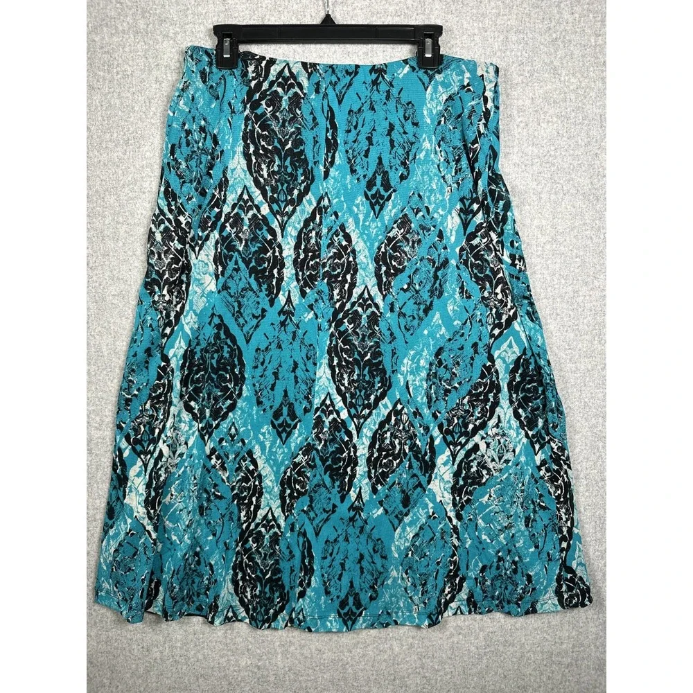 212 Collection Large Womens‎ Skirt A-line Blue Black Stretch Pull On Knee Lined